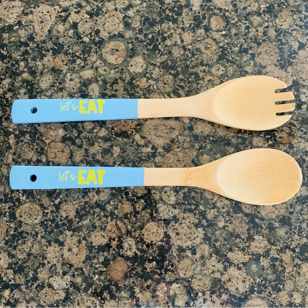 Threshold Decorative "Let's EAT" 2-piece Wooden Serving Utensils Spoon Set